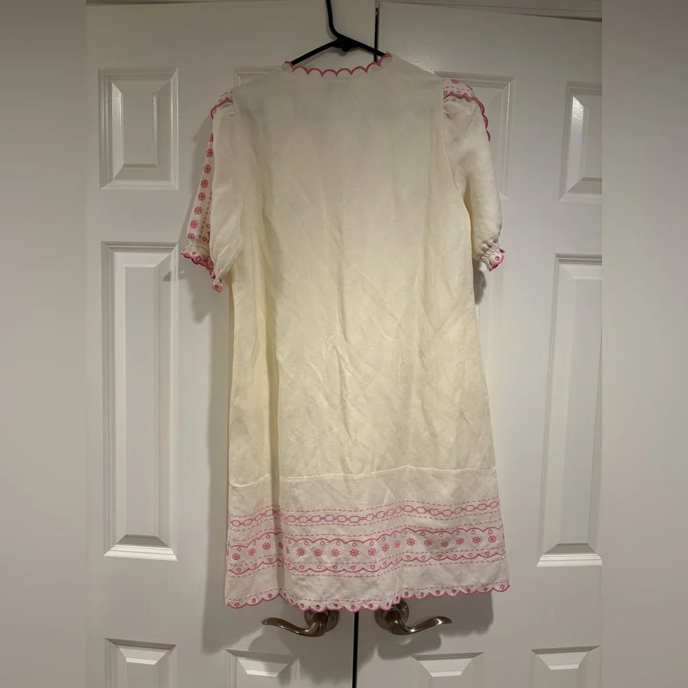 NWOT Cartolina Ivory & Pink Embroidered V-Neck Shift Dress | Boho Resort Style - Picture 8 of 9